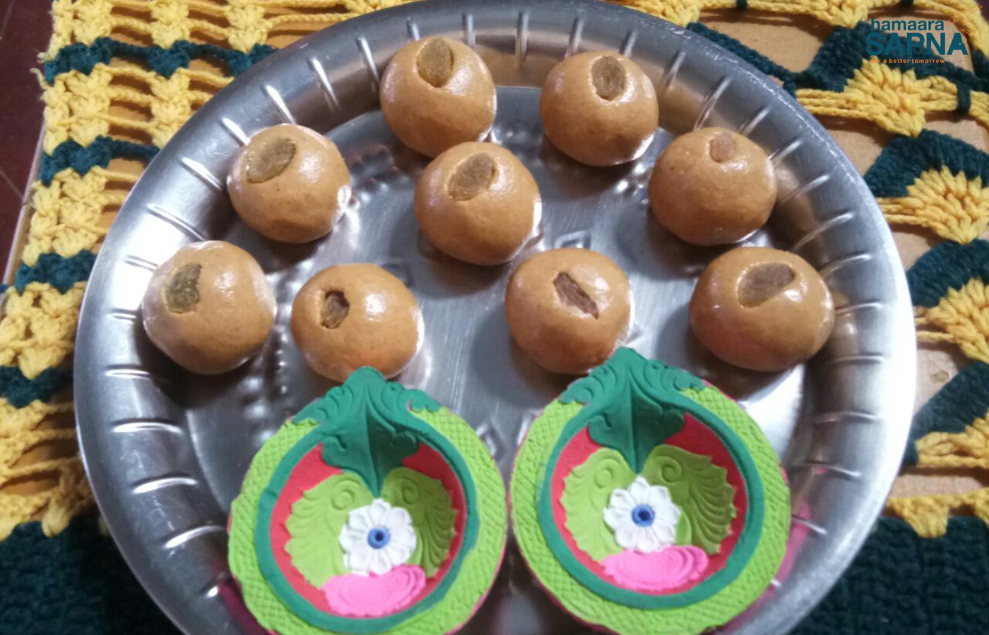 Lovely textured and coloured Mohan Thal balls - to sweeten Diwali.