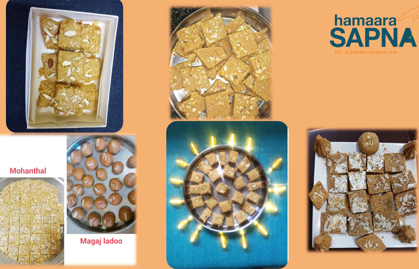 Our Diwali sweets are ready to be served in a platter, garnished with Badam, Kaju and other dry fruits