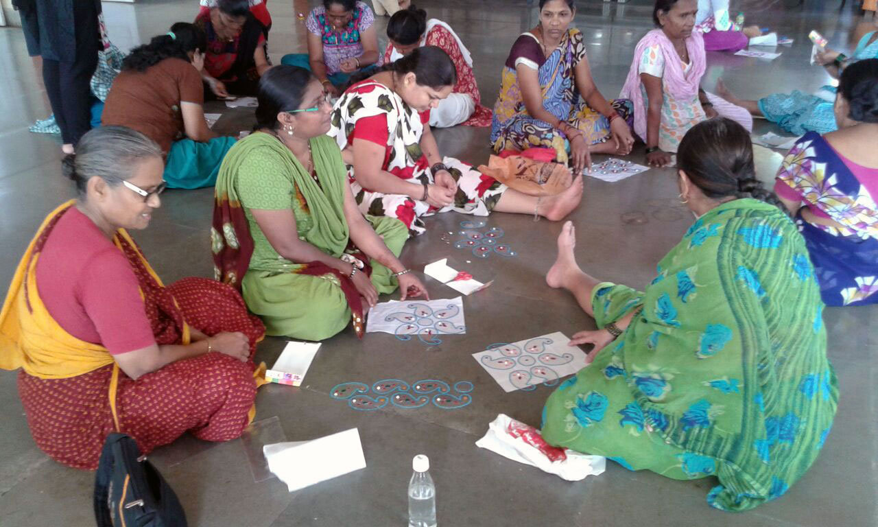 Colourful OHP rangolis made by the beneficiaries
